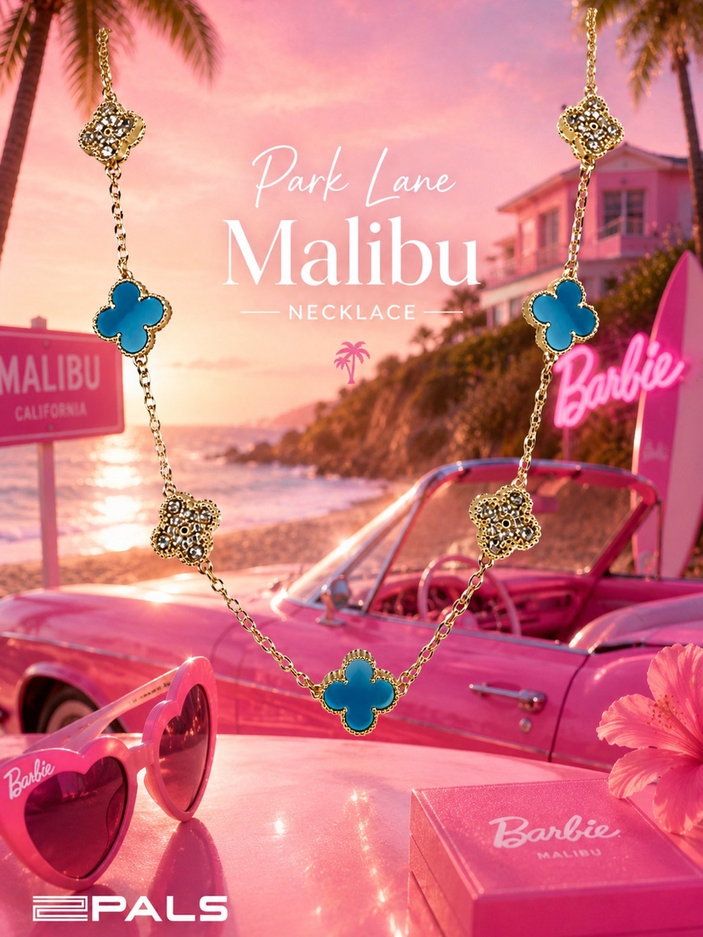 Park Lane Womens Malibu Necklace Gold Blue Clover Crystal Statement Necklace NWT